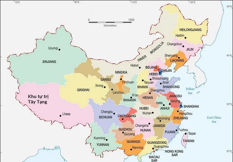 Bản đồ ngoại tuyến tải sẵn hiển thị tuyến đường ở cao nguyên Tây Tạng