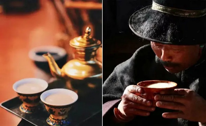  Du khách nghỉ ngơi bên tách trà bơ trong một quán nhỏ ở phố cổ Lhasa