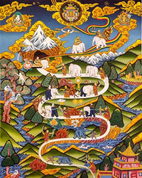 Tranh thangka vẽ tay với màu khoáng và nét vàng tinh xảo