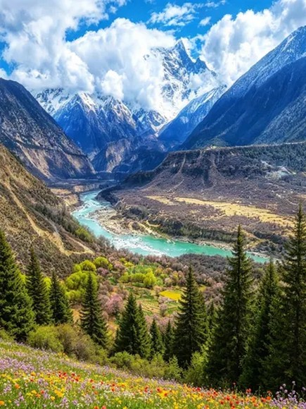 Đại hẻm núi Yarlung Tsangpo uốn quanh đỉnh Namcha Barwa phủ tuyết